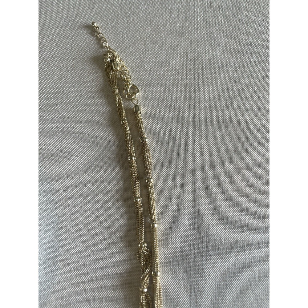 Gold Tone Tassel Necklace Rhinestone Bead Lariat Fringe Statement 19" Chain - Picture 6 of 8